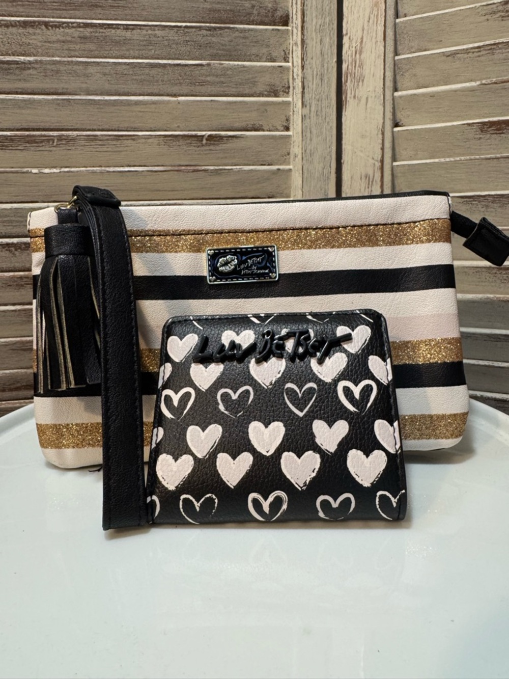 Luv Betsey Johnson Wristlet and Wallet Bundle Set